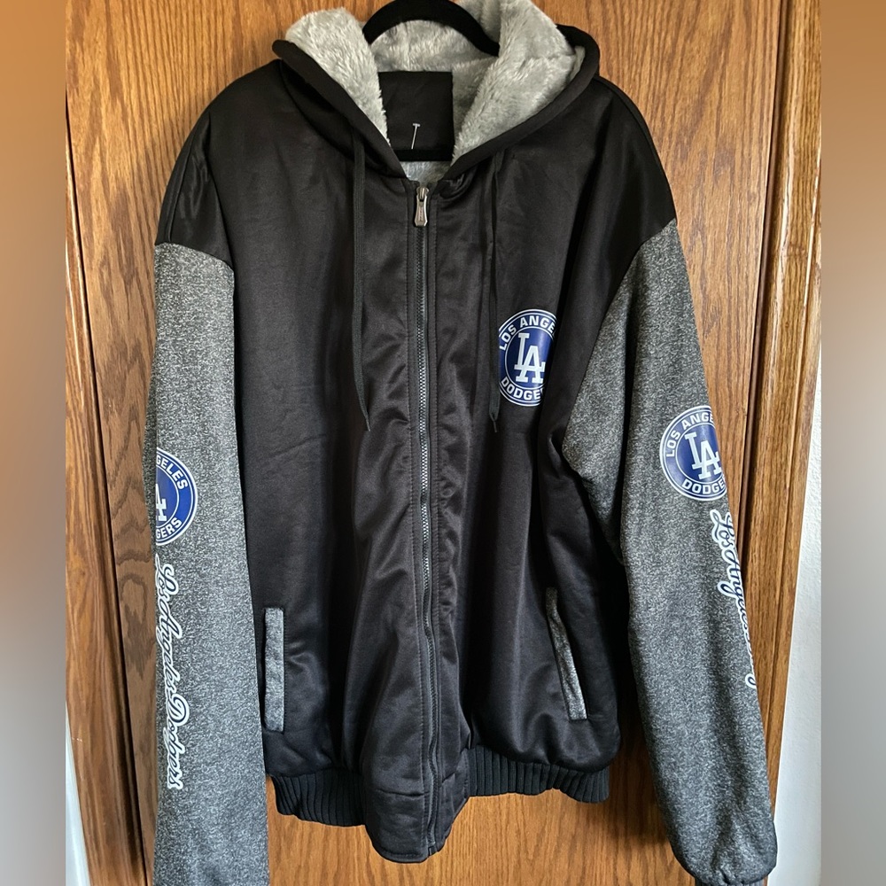Los Angeles Dodgers Black and Gray Jacket Hooded Plush Lined Men's Size 4XL